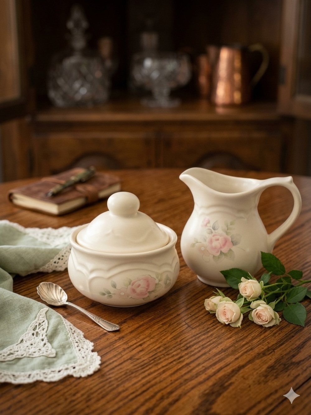 Pfaltzgraff Cream Pitcher and Lidded Sugar Bowl - Tea Rose